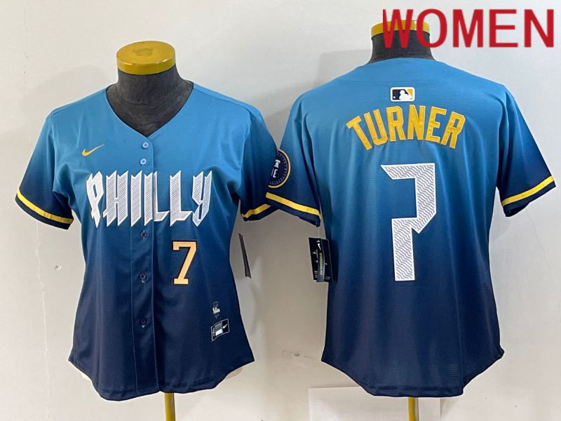 Women Philadelphia Phillies #7 Turner Blue City Edition Nike 2024 MLB Jersey style 3->women mlb jersey->Women Jersey